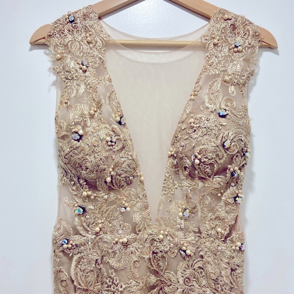 Elegant Gold Embellished Dress - Picture 1 of 8
